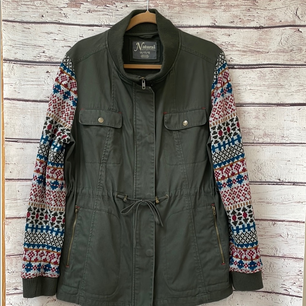 Natural Reflections Olive Utility Jacket With Pat… - image 1